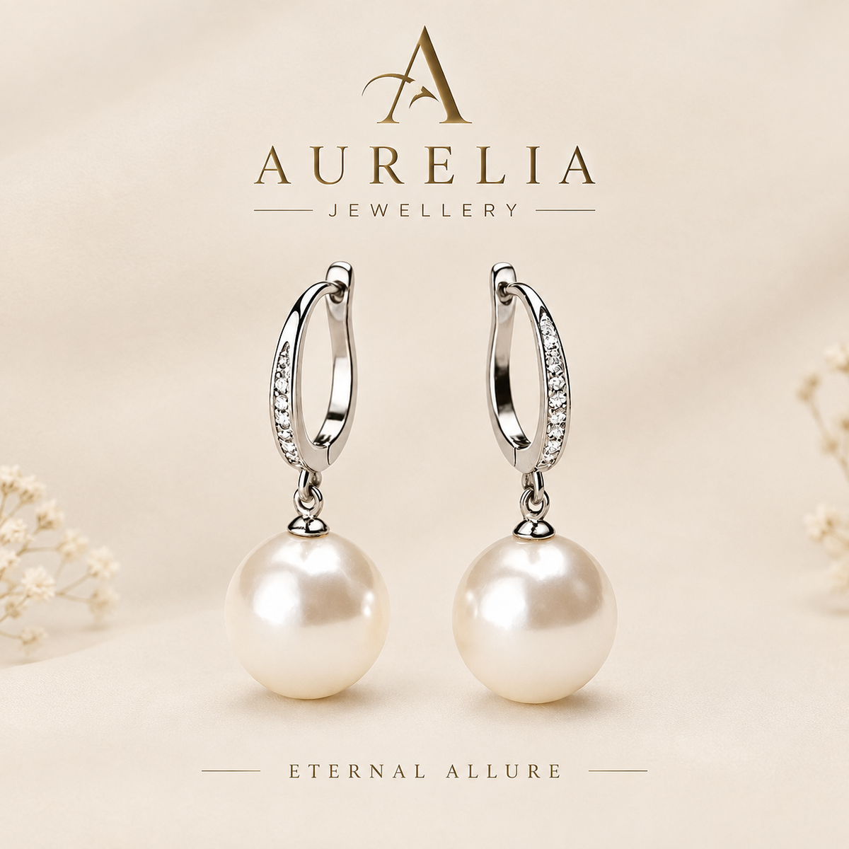 Polished Oval Hoop Pavé Bar 925 Sterling Silver Pearl Earrings